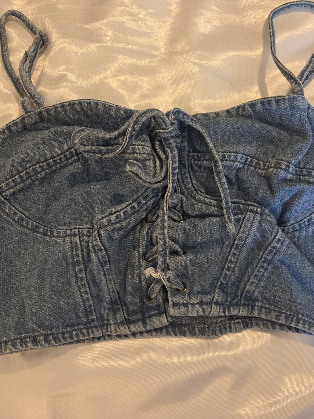 Dizzy Lizzy Denim Corset Crop Top Small Lace Up Bustier Y2K Festival